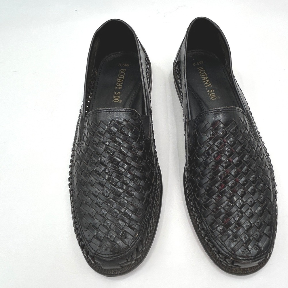 Botany 500 Woven Leather Loafers Mens 8.5W Black Basket Weave Slip On - Picture 5 of 12